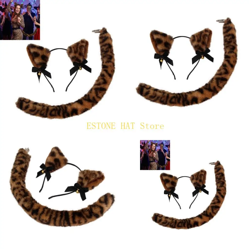 

49MF повязка на голову с кошачьими ушками и искусственным мехом, комплект с хвостом кошки, костюмы для косплея кошек