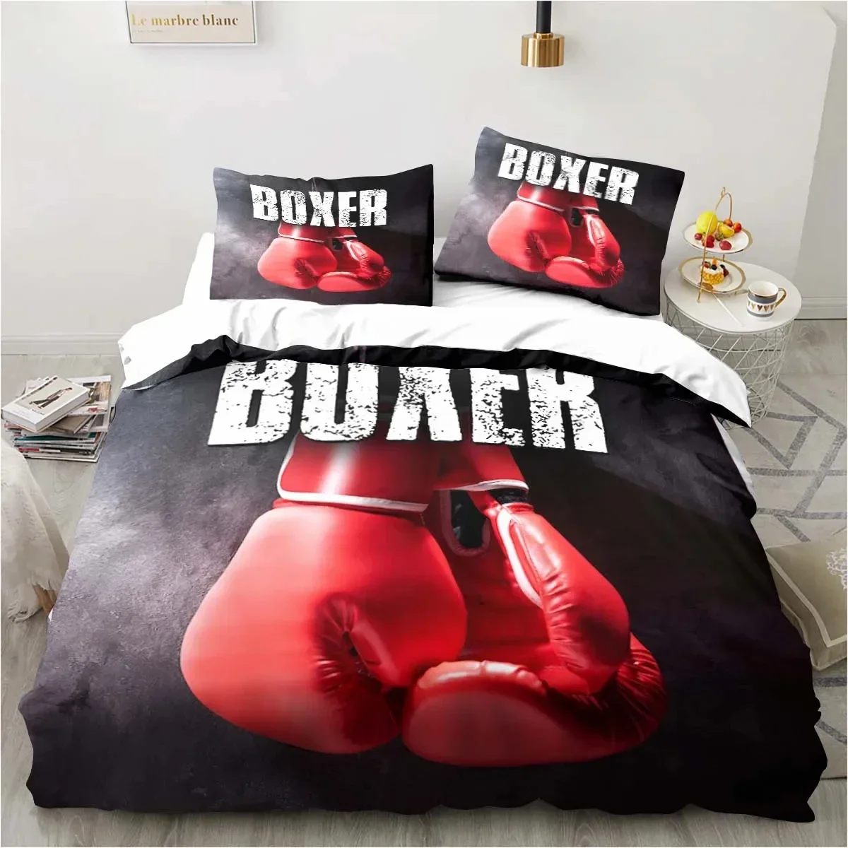 Exquisite Boxing Gloves Boxer Fighting Bedding Set,Duvet Cover Bed Set Quilt Cover Pillowcase,King Queen Twin Size Boys Girls Ad