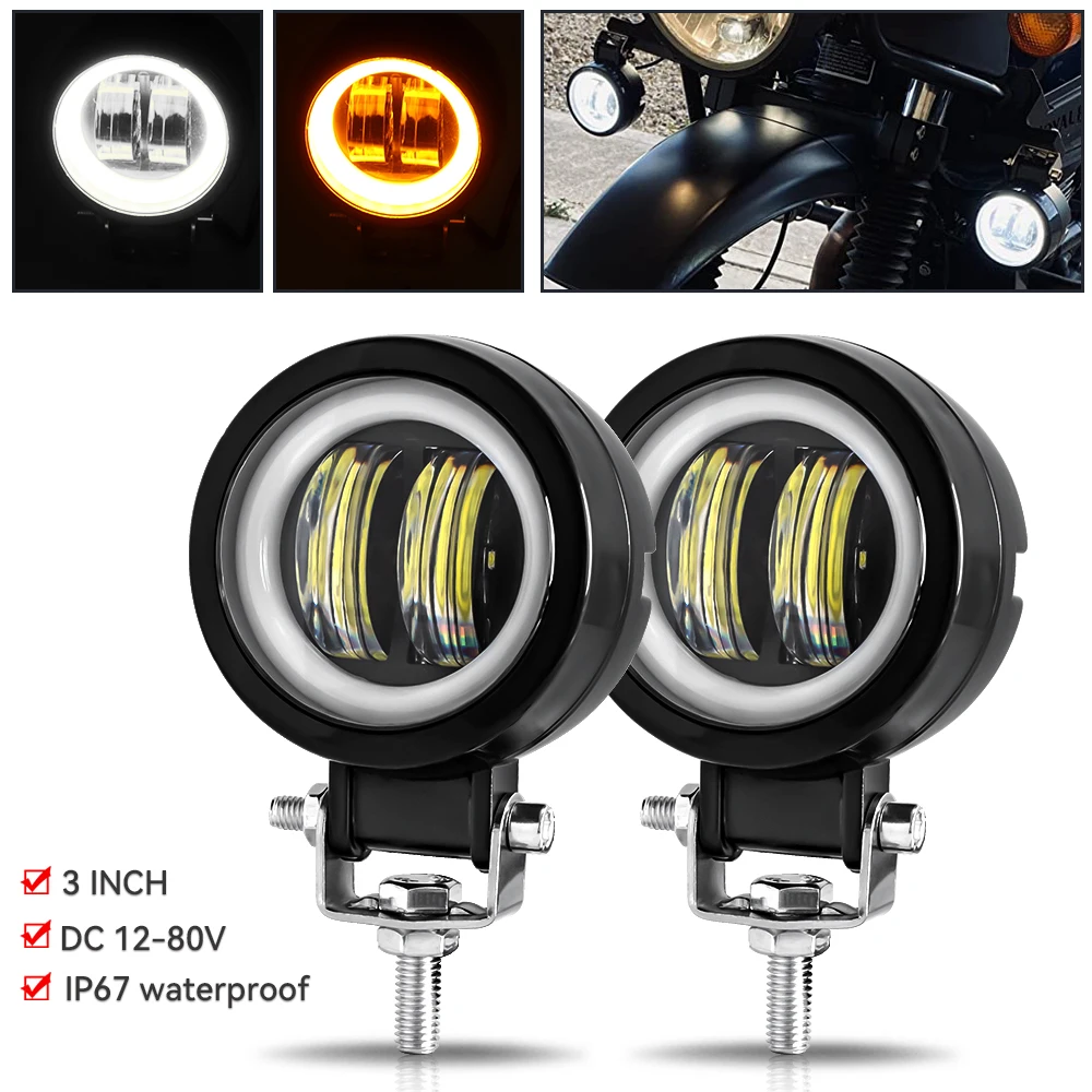 

3inch LED Work Light Square Round Car Headlight Halo For Motorcycle ATV SUV 12V 24V Angel Eyes Driving Lights