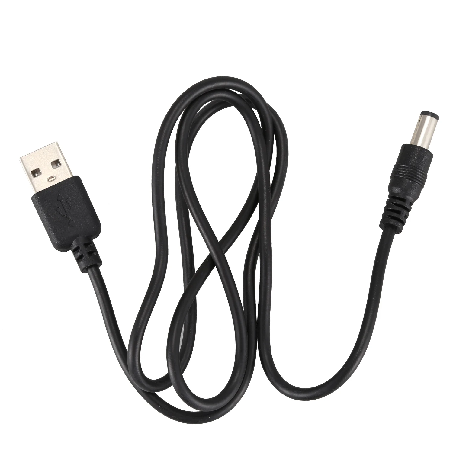 สายเคเบิล USB 5.5mm / 2.1mm 5V DC แจ็คบาร์เรลสายไฟ (สีดำ75cm)