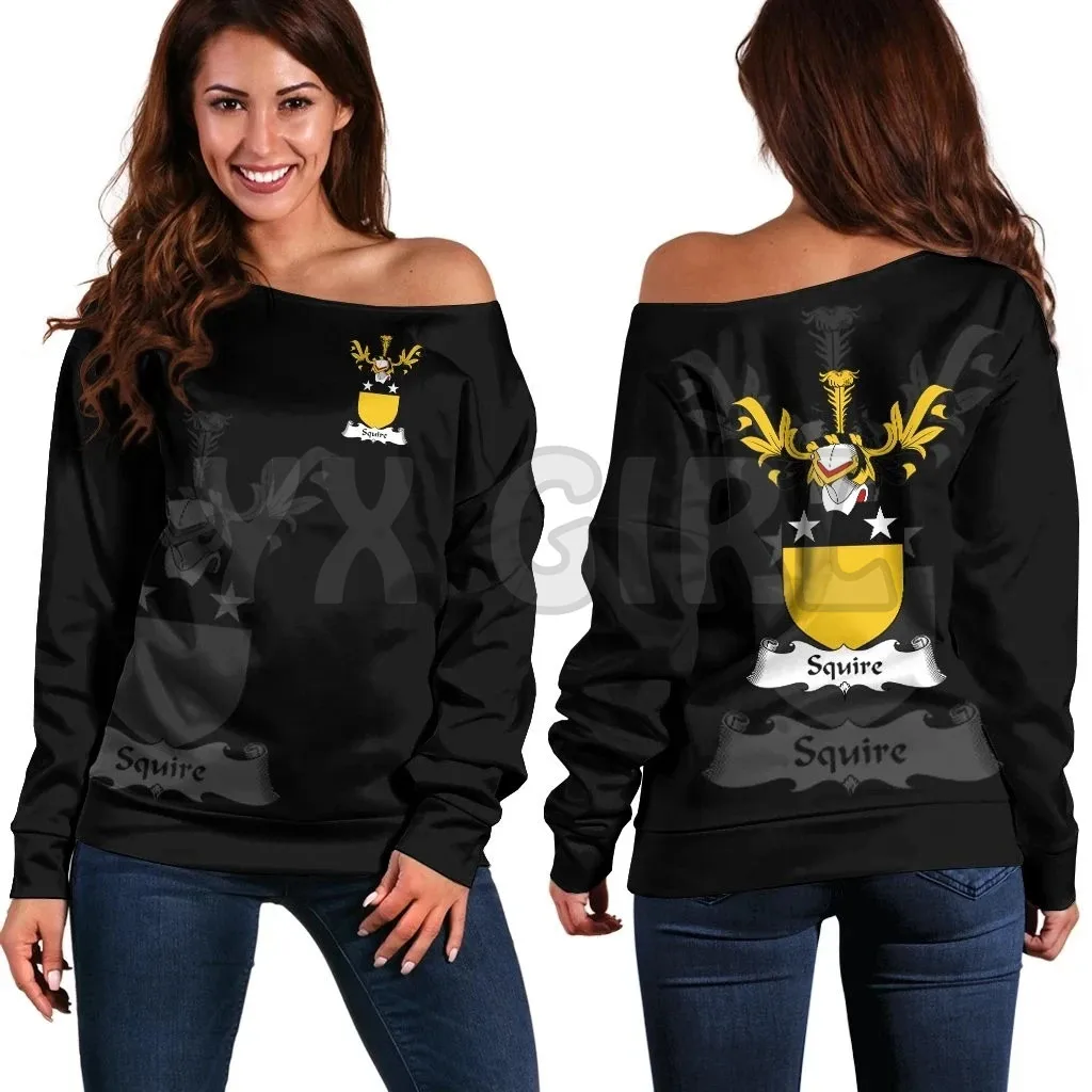 

YX GIRL Squire Family Crest Women's Off Shoulder Sweater 3D Printed Novelty Women Casual Long Sleeve Sweater Pullover