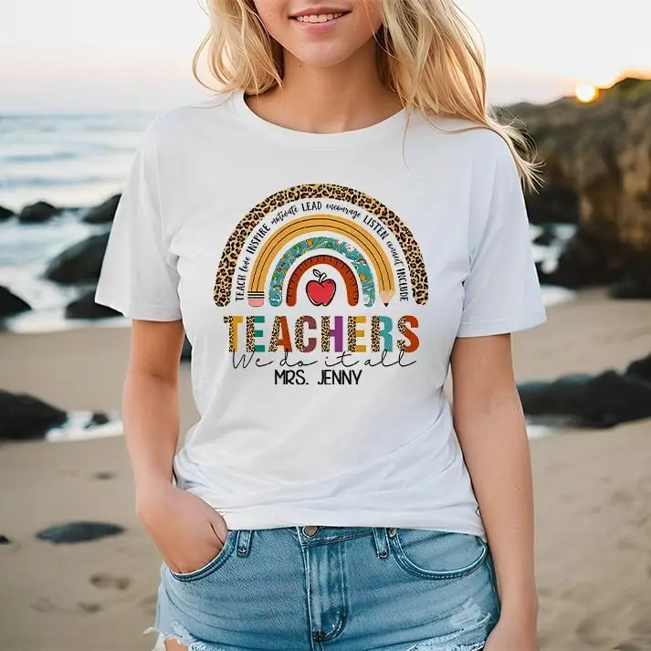 Custom Name & Grade Teacher Rainbow Shirt, Name Shirt,T-Shirt, PersonalizedShirts, Gift