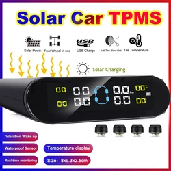 TPMS Car Tire Pressure Alarm Monitor System Automatic Brightness Control Wireless Solar Power 4 Sensors Decoration Accessories