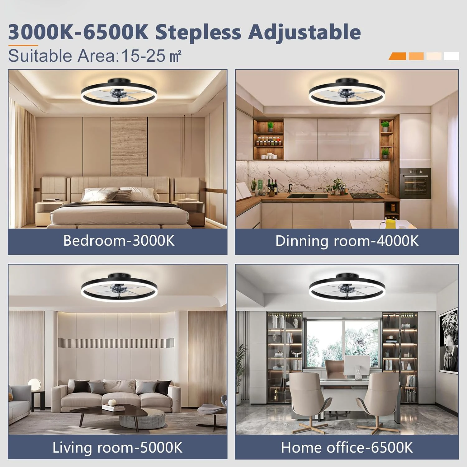 Modern ceiling fan with light and remote control, 19.7 "low-specification ceiling fan, with 6-speed and dimmable LED, APP  3CCT image 2