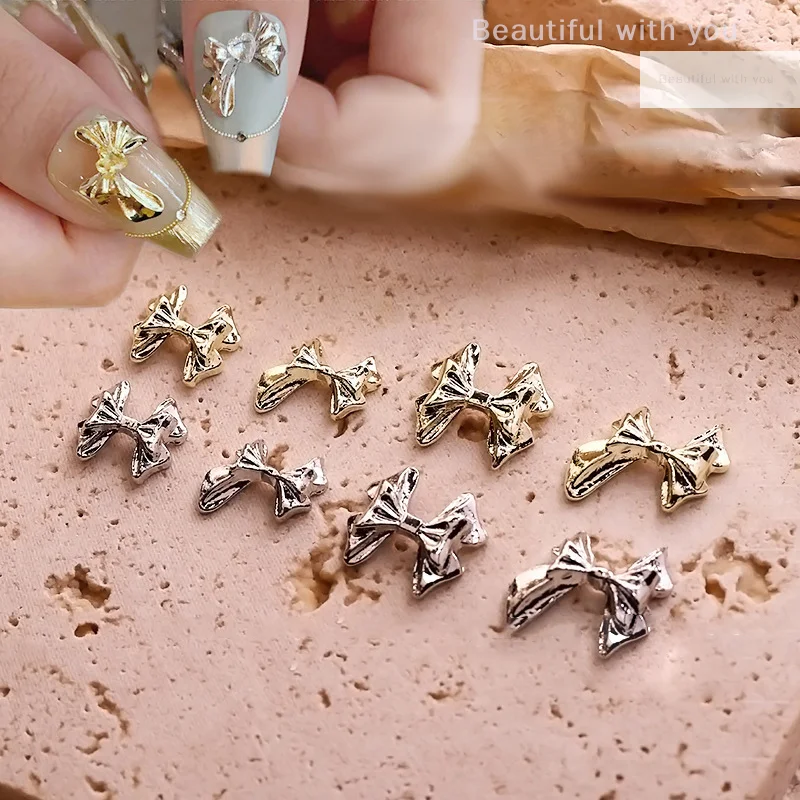 5pcs Luxury Kawaii Bow Nail Art Charms 3D Japanese Alloy Bow Tie Jewelry Nail Rhinestone Decoration DIY Accessories