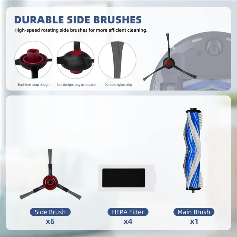 

AEE3-For Ecovacs Deebot T30 Omni, Main Side Brush Hepa Filters For T30 Pro Omni, T30 Pro Max, Replacement Parts