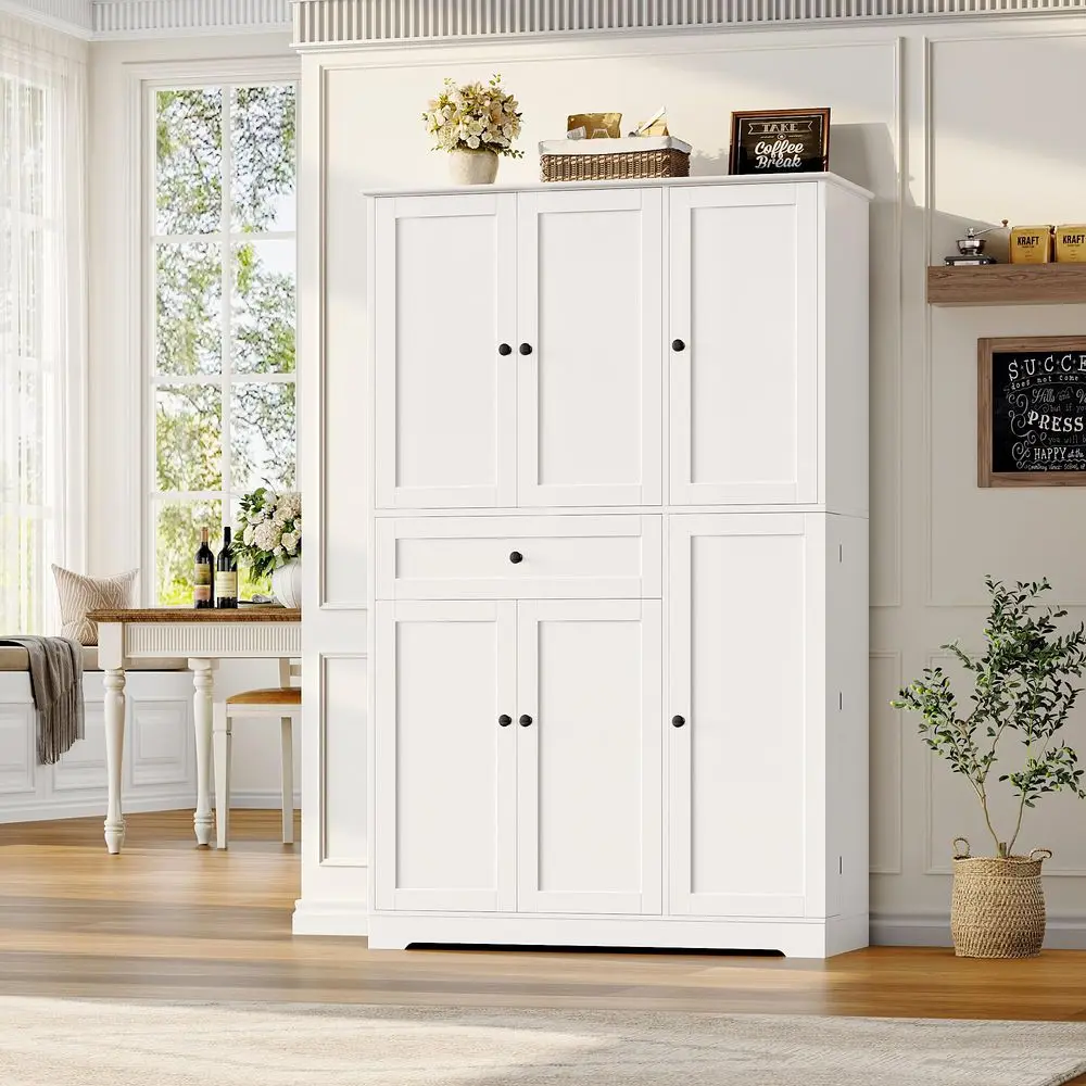 68 Tall Kitchen Pantry Storage Cabinet, Modern Kitchen Hutch Cabinet with Doors and Shelves, Freestanding Food Pantry with Larg