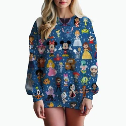 Women's Disney Princess print Long Sleeve Sweatshirt Vintage Korean Harajuku Y2k Aesthetic Oversize Graffiti Print Pullover 2000