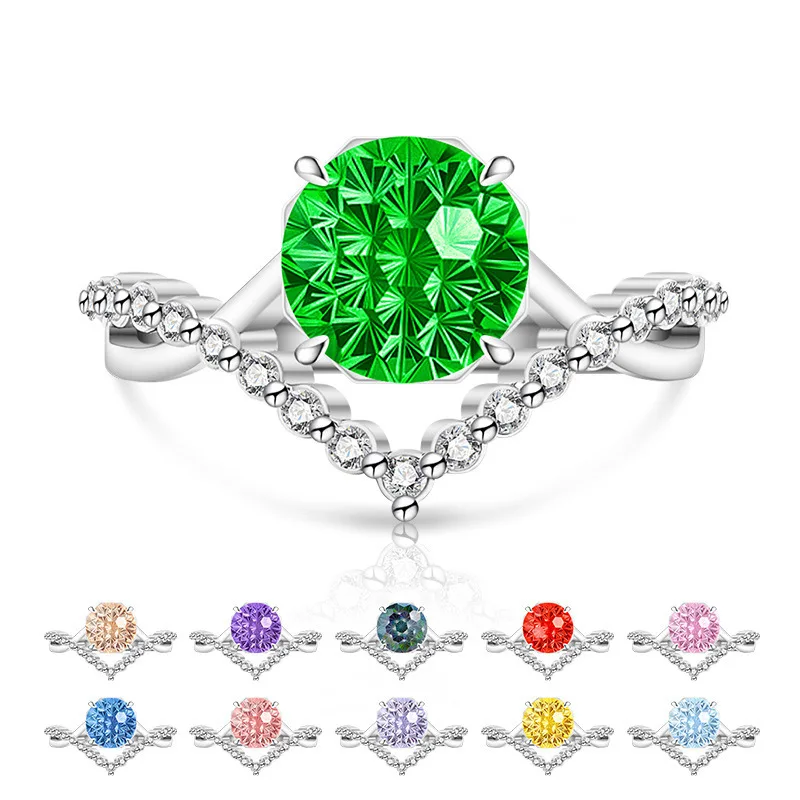 925 Sterling Silver Millennium Cut Bright High Carbon Diamond V-Crown Ladies Ring