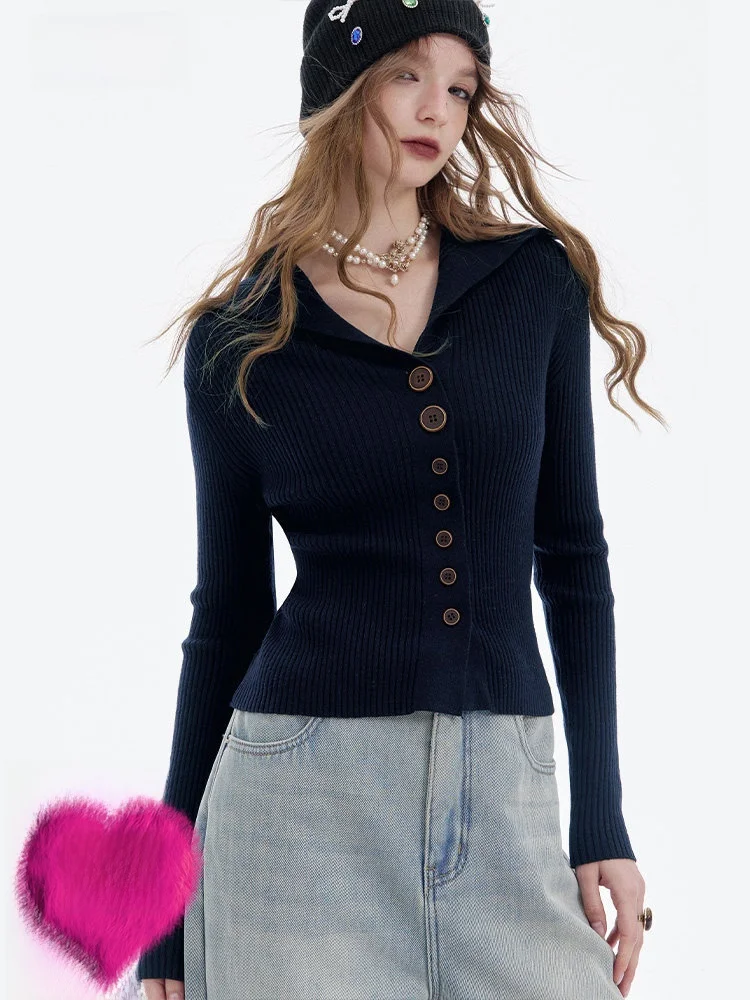 

Ele Women's Fitted Knitwear Casual Sle Turn-down Collar Long Sve Soft Polyester Blend Winter Top by Elf Sa