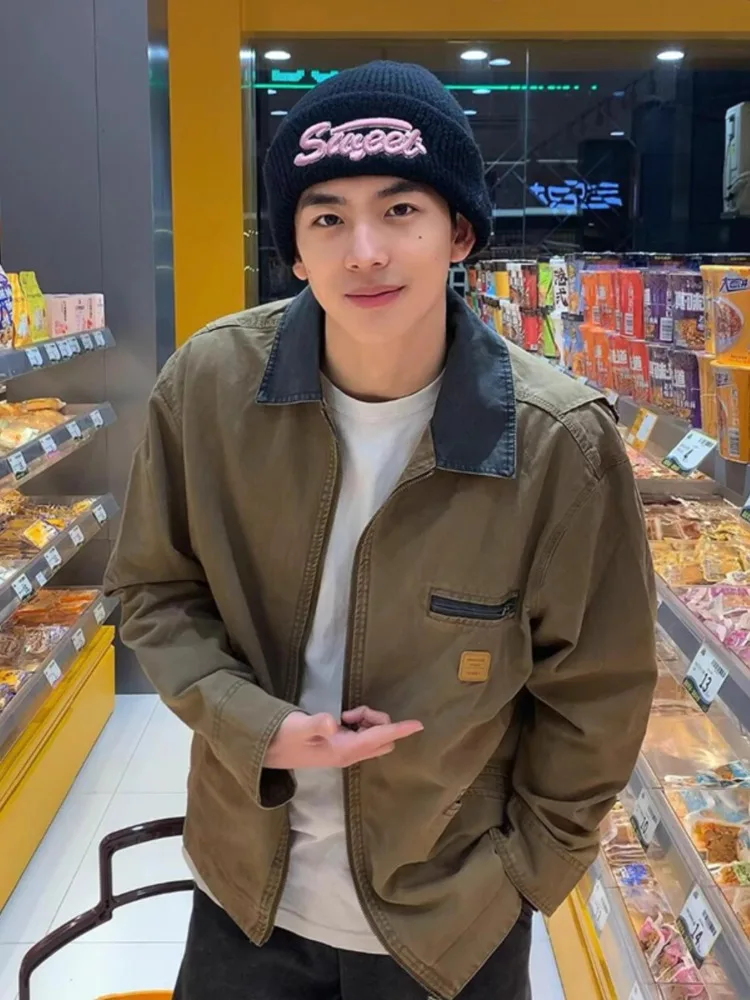 

i Vintage Workwear Jaet Men Spring Autumn American Retro ort Collar Upturned Coat Youth Trendy Antimicrobial Regular S...