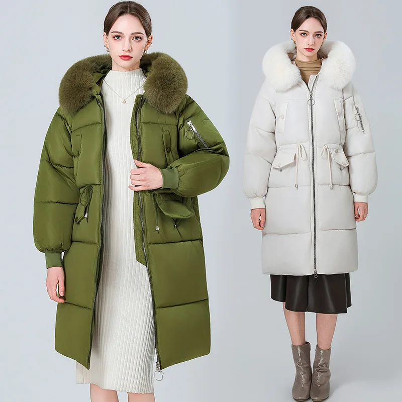 2026 winter new large cotton-padded clothes, women's casual medium and long waist-over-knee Korean down jackets