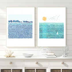 Watercolor Abstract Landscape Posters and Prints Blue and Green Sea Canvas Printings Modern Wall Art Picture Living Room Decor