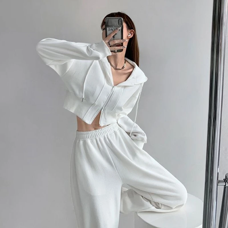Full Zip Up Women's Hoodies Sweatshirts Plain Korean Clothing Aesthetic 90s Vintage Essential Basic Female Hooded Top Cropped
