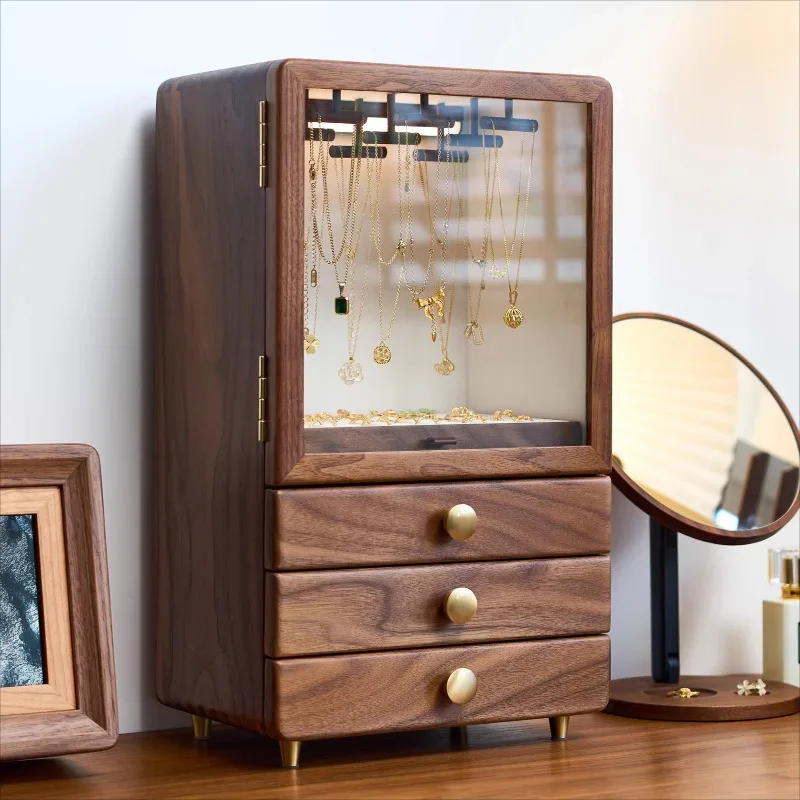 Solid Wood Jewelry Storage Cabinet Large Capacity Jewelry Box Necklace Ring Bracelet Organizer Boxes Creative Display Case