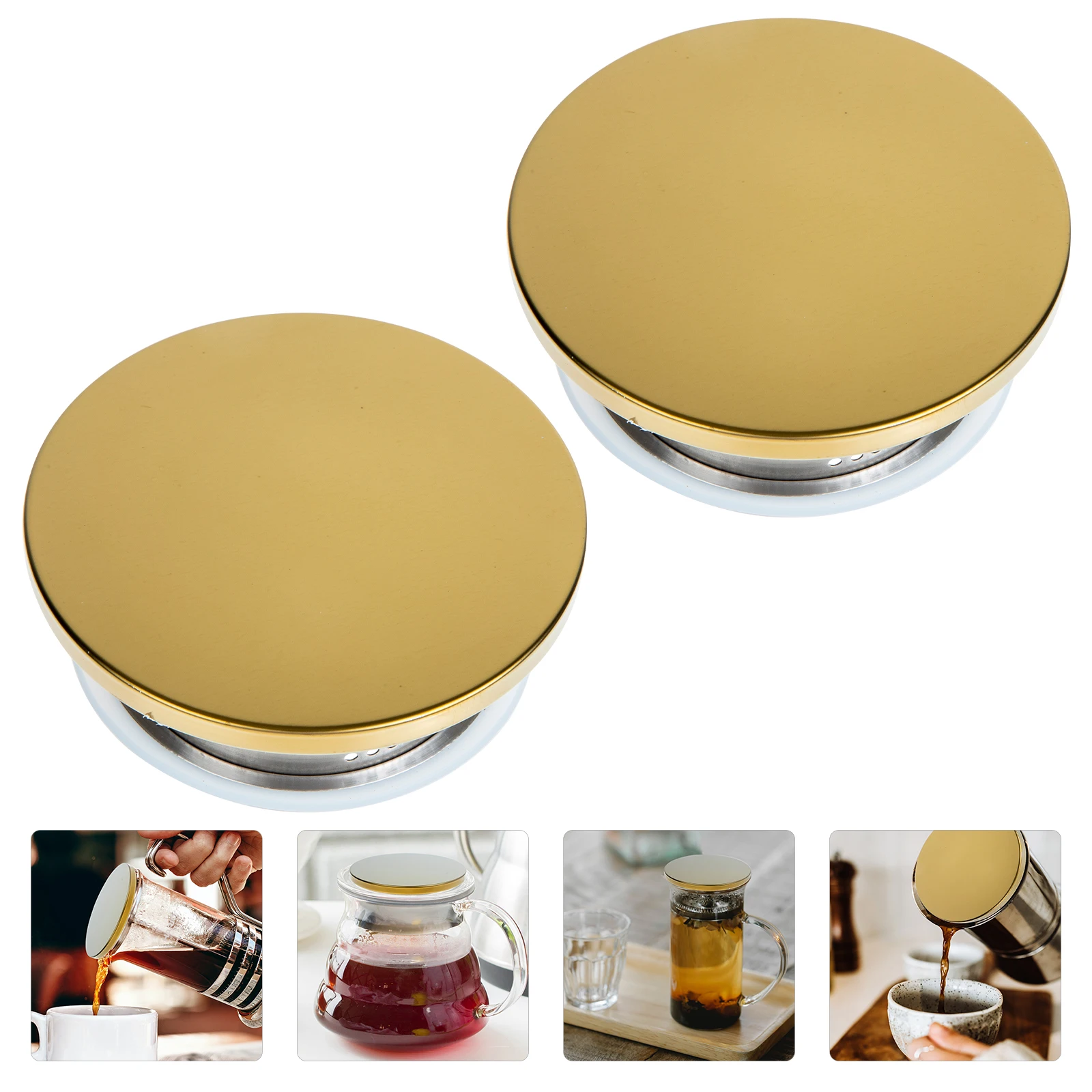 

2 Stainless Steel Teapot Lids Kitchen Jug Covers Water Pitcher Wear-resistant Silicone Replacement Parts Filtering Strainer