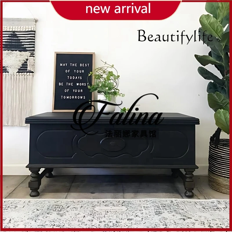 

C French High-end Retro Style Coffee Table Solid Wood Carving Flower Villa European Luxury Court Living Room Antique Coffee Tabl