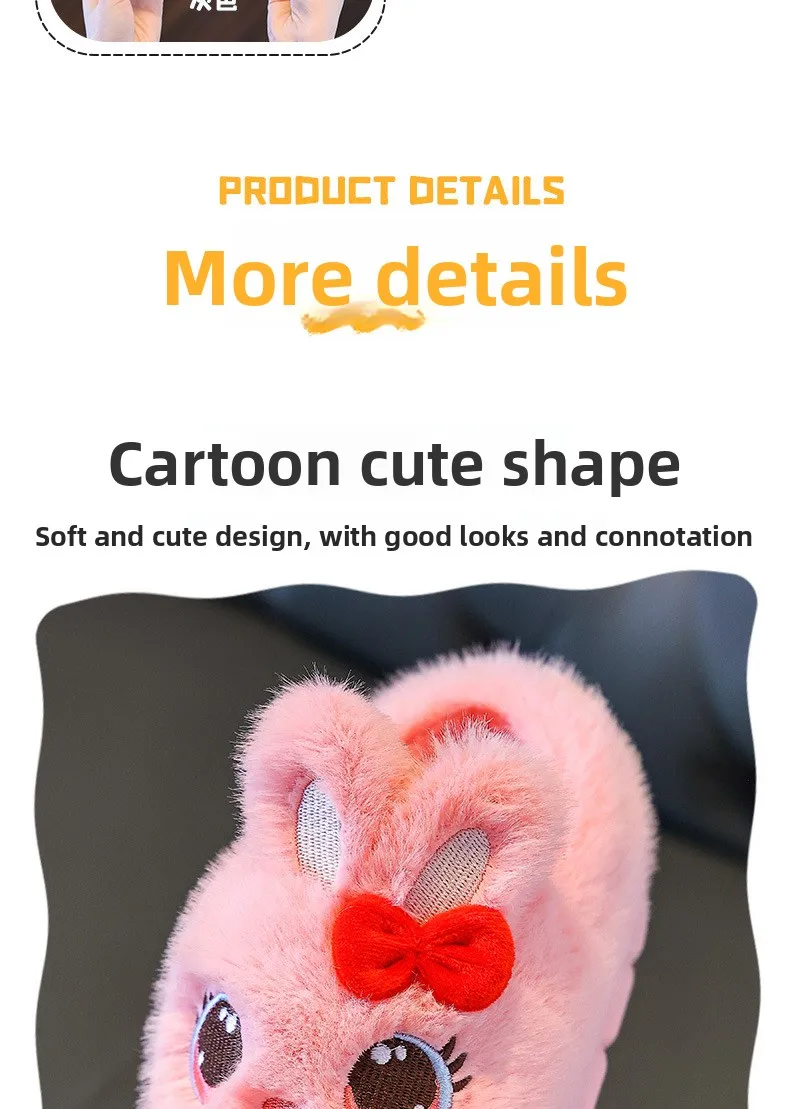 Kinder Winter Dicke Hausschuhe, Kinder Baumwollgefütterte Schuhe, Baby Warme Hausschuhe, Mädchen Süße Cartoon Kaninchen Tier Hausschuhe – Detail 6