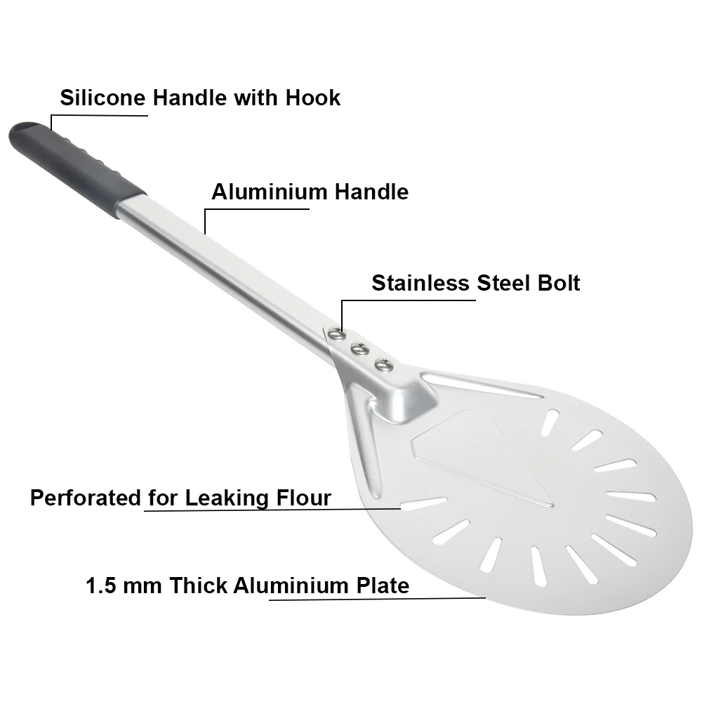 SHANGPEIXUAN 7/ 8/ 9 Inch Perforated Pizza Turning Peel Pizza Shovel Aluminum Pizza Peel Non-Slip Handle Paddle Short Pizza Tool