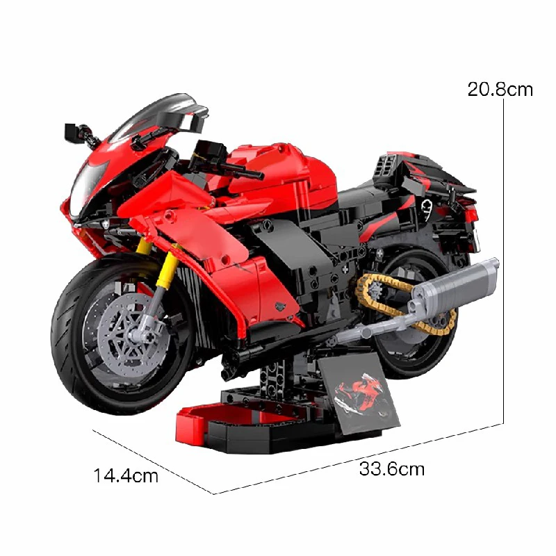 1043 unidades ﻿   Technik auto preto e vermelho conjunto de blocos de construção de moto, kit de modelo de veículo esportivo de supercarro de velocidade brinquedos menino presente adulto