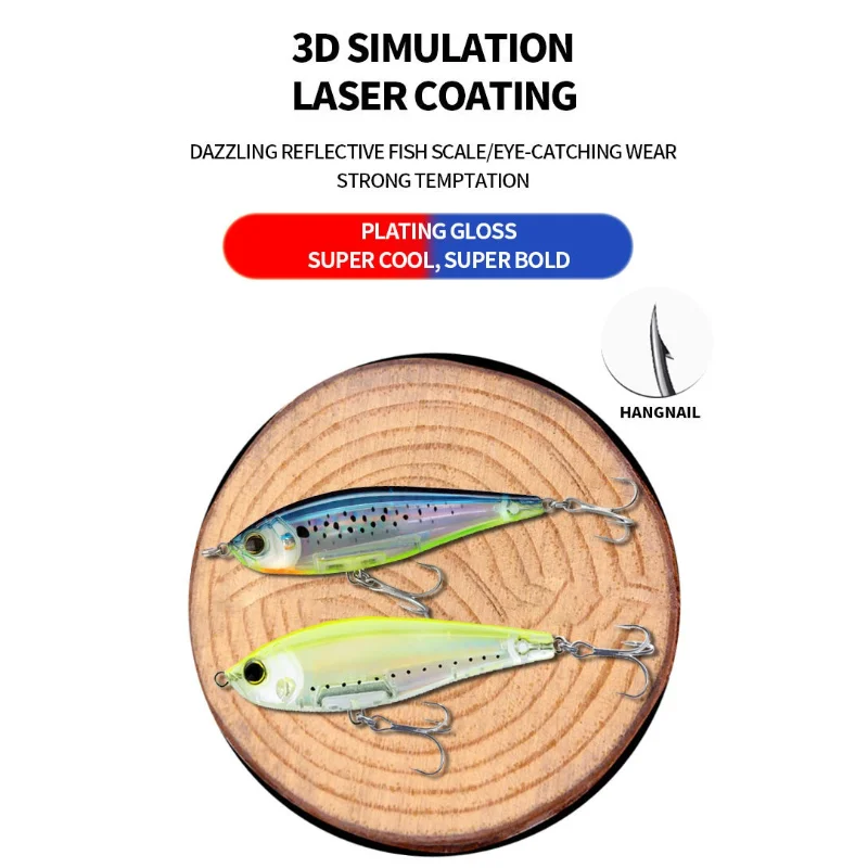 Billings 1 Stück 7cm/8,2g Interner Laser-Sinking-Pencil-Hardbait für Süßwasserflüsse mit Dreifachhaken – Künstliche Bio-Mimetische Köder – Detail 5