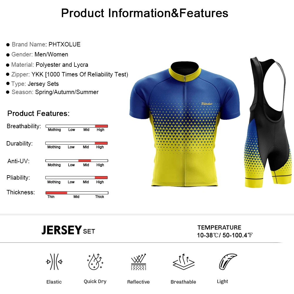 Phtxolue Pro Cycling Set Men Women Cycling Jersey Sets Anti-UV Breathable Bike Mtb Mountain Bicycle Wear Cycling Clothing Kit