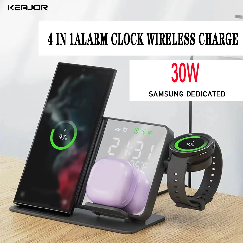 

Wireless Charger 3 in 1 For Samsung Galaxy Watch 6 5 Pro Fast Charging Station For Galaxy S24 S23 S22 Alarm Clock Chargers Stan