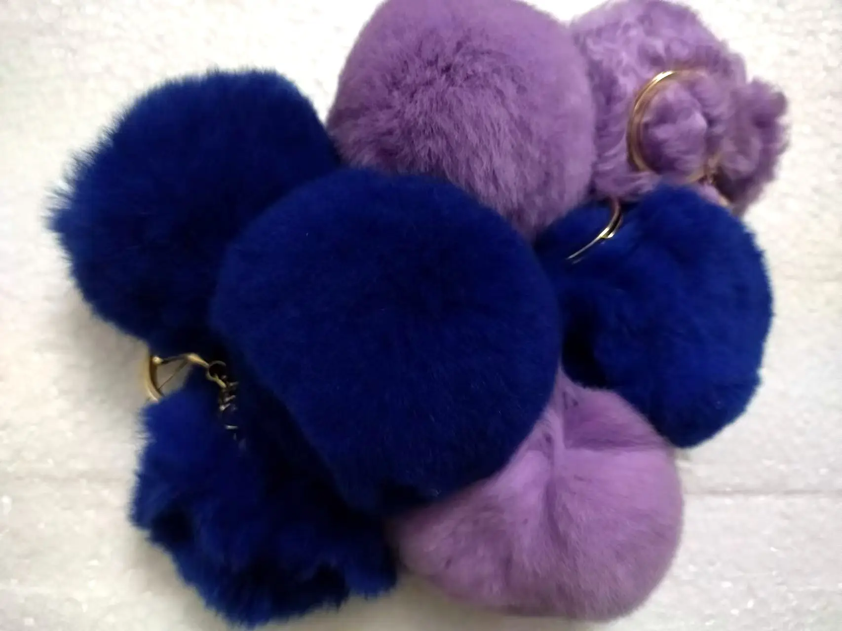 Fluffy Rabbit Fur Pompom 8CM Real Natural Fur Balls Key Chain K005-blue