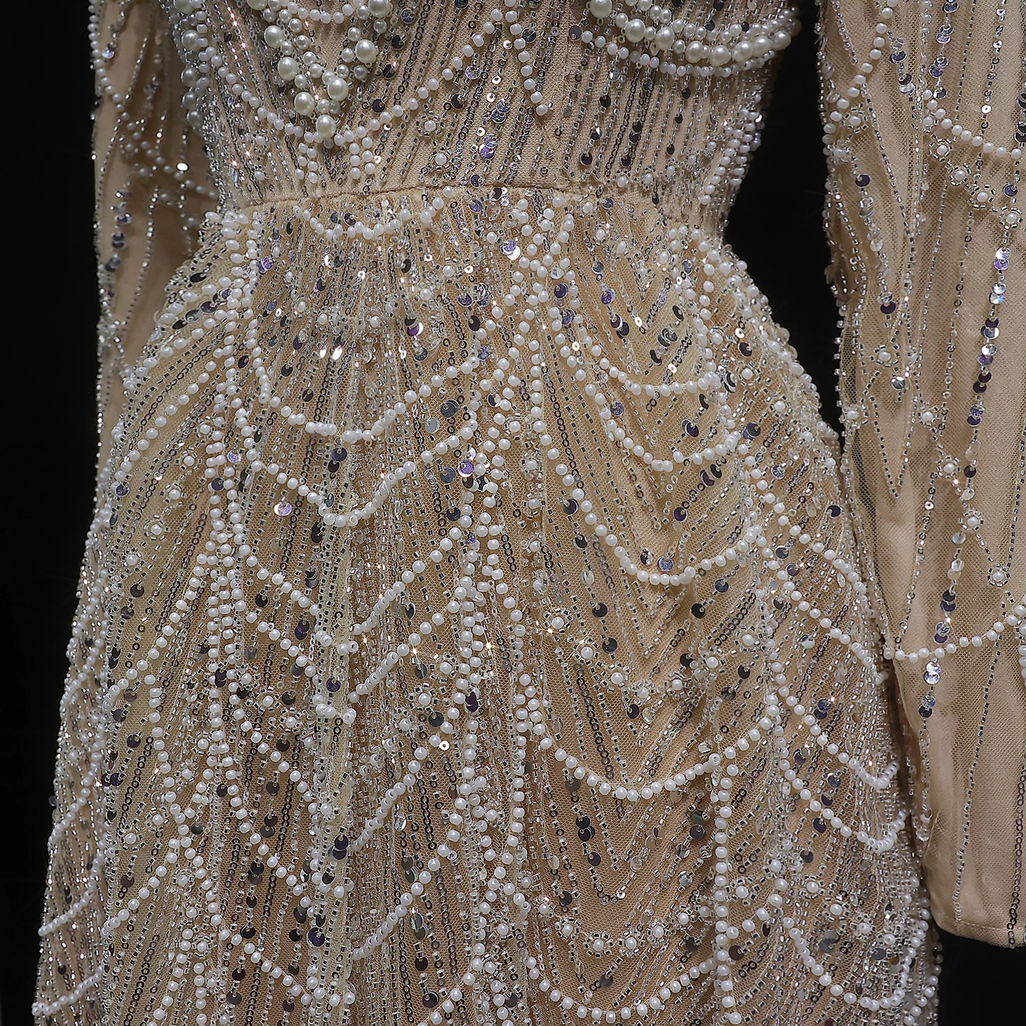 Sharon Said Luxuriöses Dubai-Abendkleid mit grünen Perlen und langen Ärmeln, Saudi-Arabisches Damen-Hochzeitskleid, formelle Partykleider SS625, maßgeschneidert – Detail 32