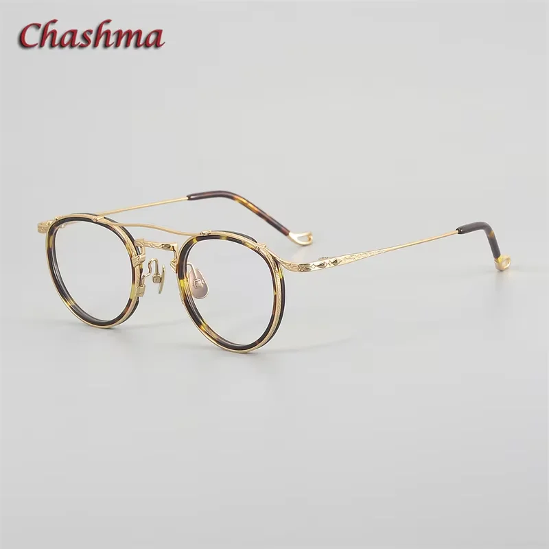 

Chashma Prescription Glasses Frame Acetate Pure Titanium Elegant Optical Eyewear Round Fashion High End Ultra Light Gafas