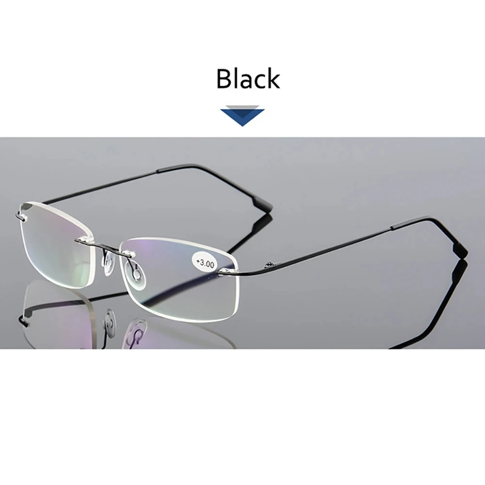 Blaulichtblockierende, ultraleichte TR90-Speicher-Titan-Randlose Lesebrille für Herren und Damen, Presbyopie-Brille +1,0 +1,5 +2,0 – Detail 7