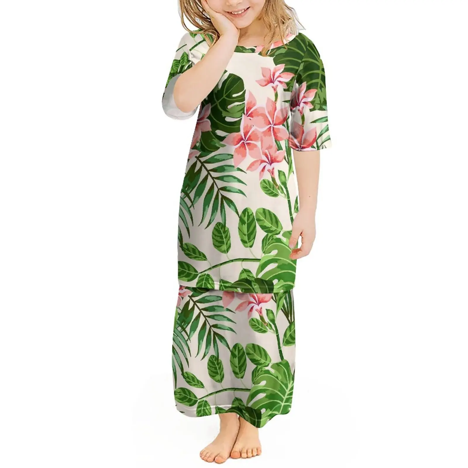 New Children's Custom Pattern Girl Dress Round Neck Half Sleeve Girl Dresses Maori Polynesian Kids Costume Tribal Puletasi Frock