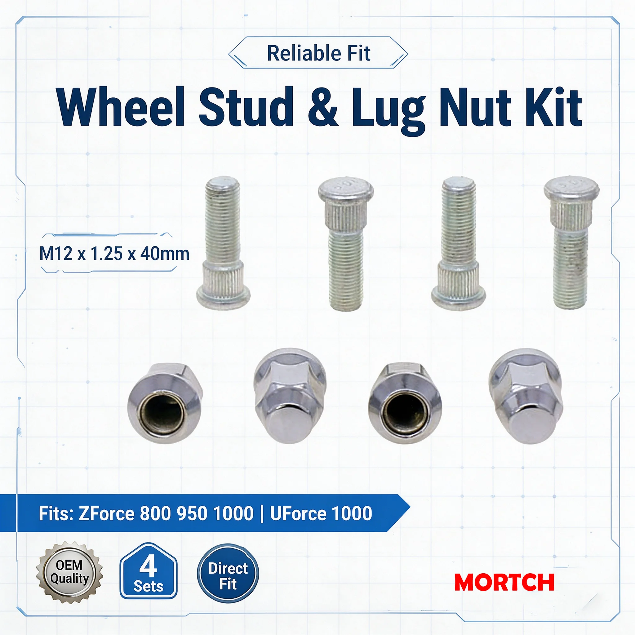 Wheel Stud Lug Nut Set M12x1.25x40 For CFMoto ZForce 800 950 1000 UForce 1000 5HY0-070201