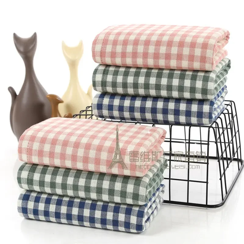 Face Towel Shower Home Ins Plaid Couples Adults Japanese Style Soft Skin-friendly  New Wash Cleaning Water Absorbent Cotton