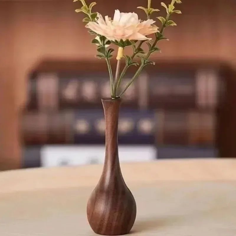 Solid Wood Small Vase Creative Black Walnut Wooden Crafts Home Living Room Decoration Dining Table Small Vase Solid Wood Vase