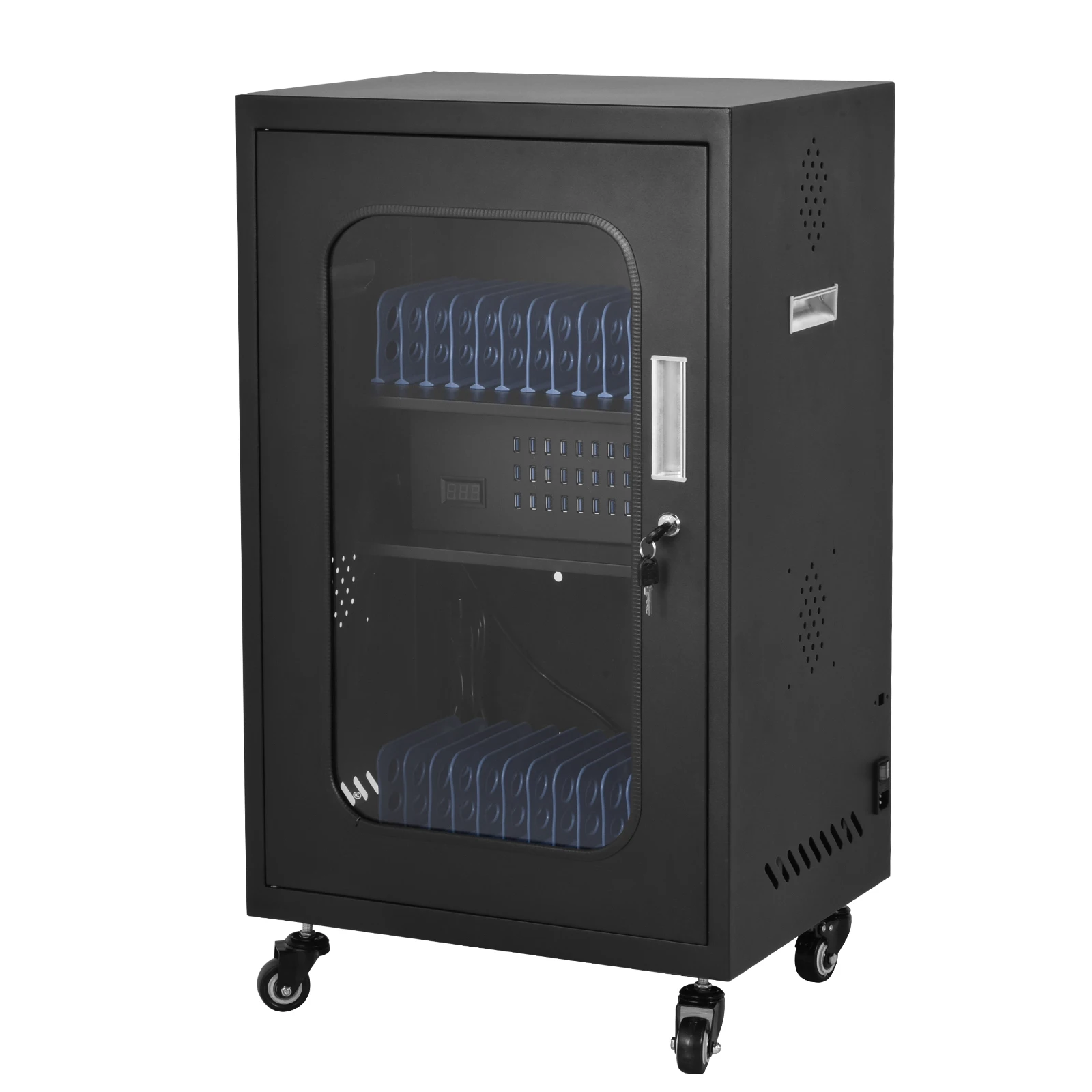 Laptop Charging Cart, 30-Bay Portable Mobile Charging Cabinet, Cell Phone Locker with Charger for Security Storage