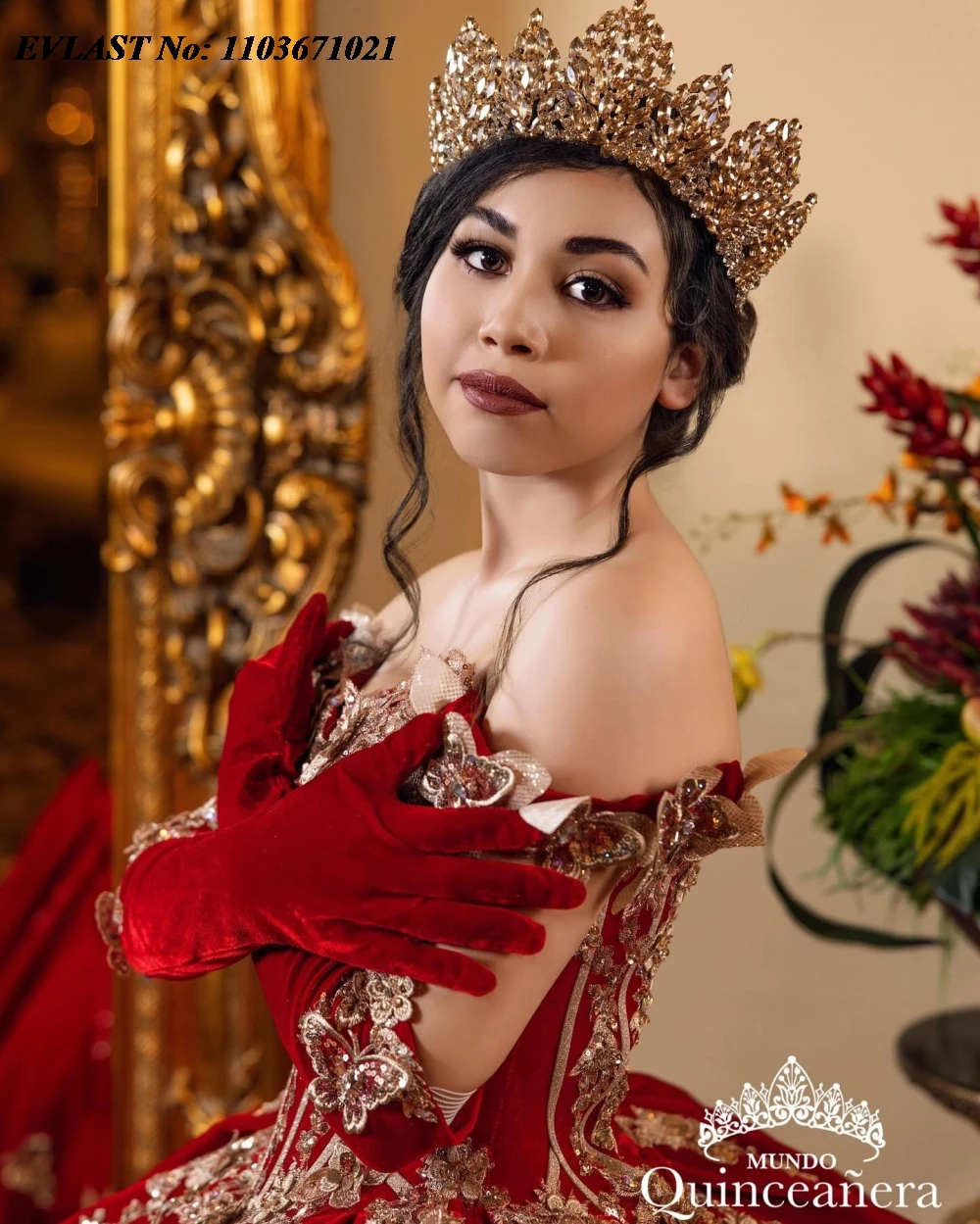 EVLAST-Quinnceanera ثوب الكرة مع الرأس ، الدانتيل الذهبي ، فراشة زين ، الديكور ، الحلو 16 ، بورجوندي ، 16 ، 15 سنة ، SQ695