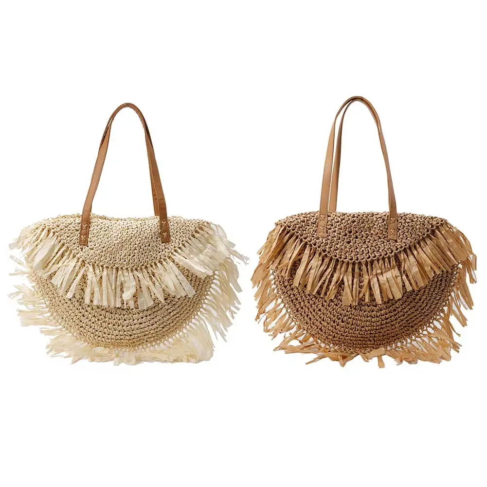 

Женская сумка с полой оплеткой и кисточкой, пляжная сумка ручной работы, полукруглая сумка для подмышек, женская дорожная сумка на плечо