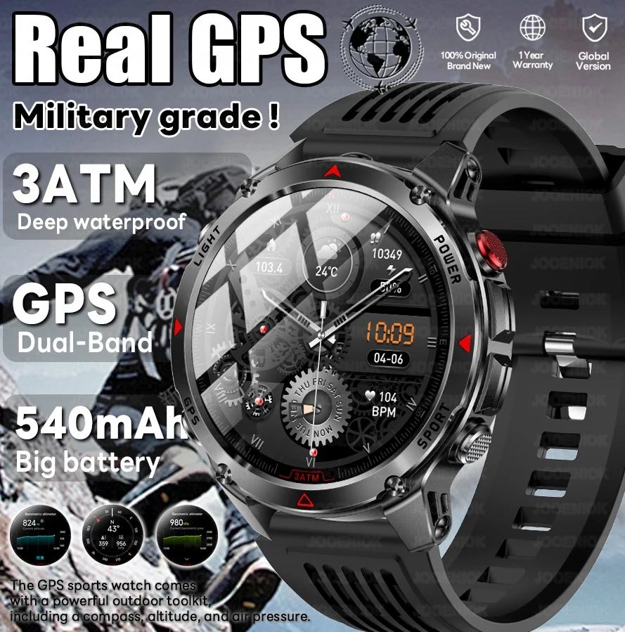 

2025 New T-Rex 3 Smart Watch Men Built-in GPS 540 mAh Battery 3ATM Waterproof Compass Barometer Altimeter Sports Smartwatch Man