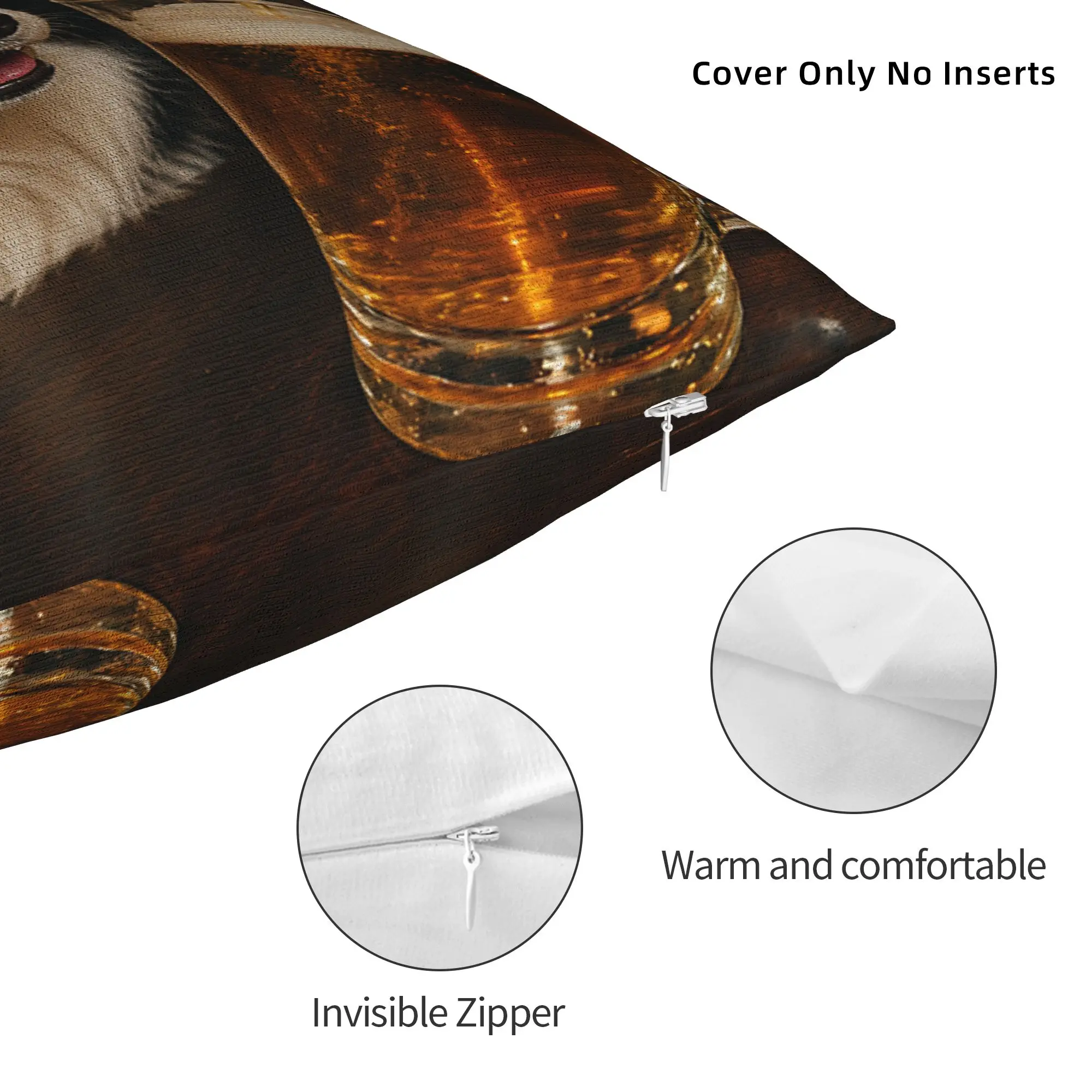 Printed Border Collie Drinking Beer Pillowcase Polyester Cushion Cover Decoration Funny Dog Meme Pillow Case Cover Bed Square