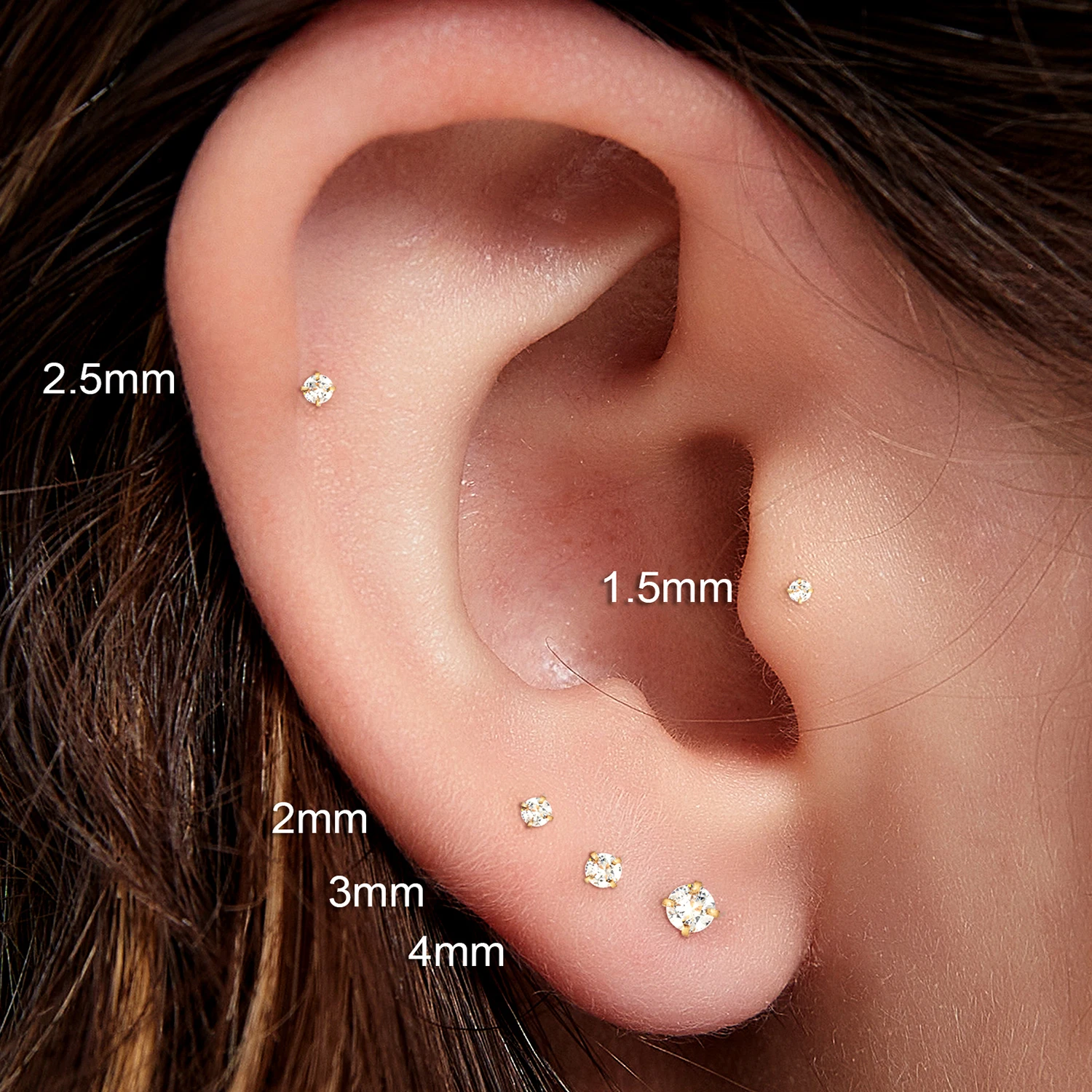 2/6PCS Stainless Steel Gold Color 18G Nose Stud Cartilage Piercing Jewellery Helix Tragus Lip Flat Back Tiny Earrings for Women