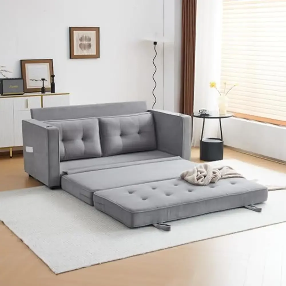 Convertible Sofa Bed Sleeper Full Size Pull Out Couch Modern Loveseat Floor Futon 64