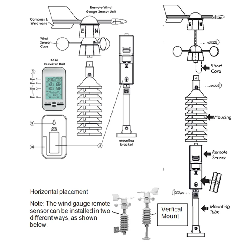 Stazione meteorologica wireless professionale Sensore di direzione della velocità del vento Misuratore digitale di umidità della temperatura del vento per la casa