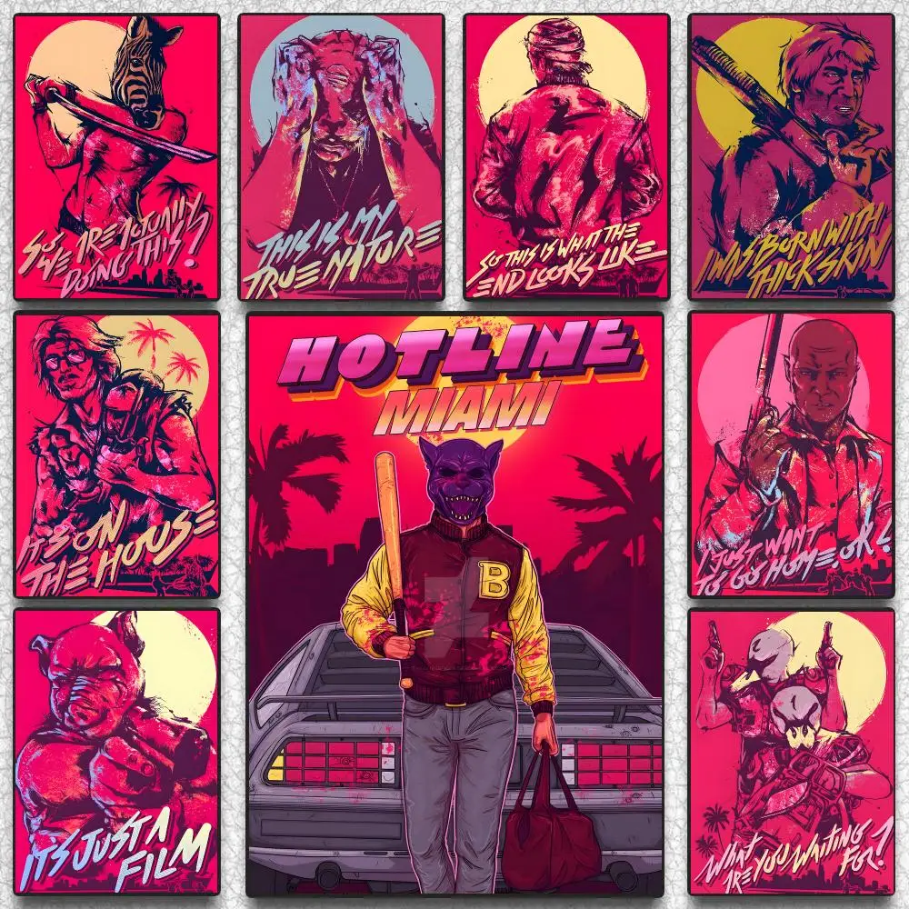 1PC H-hotline Miami Game Poster Self-adhesive Advanced Aesthetic Printing Paper Wall Art For Living Room Home Decor