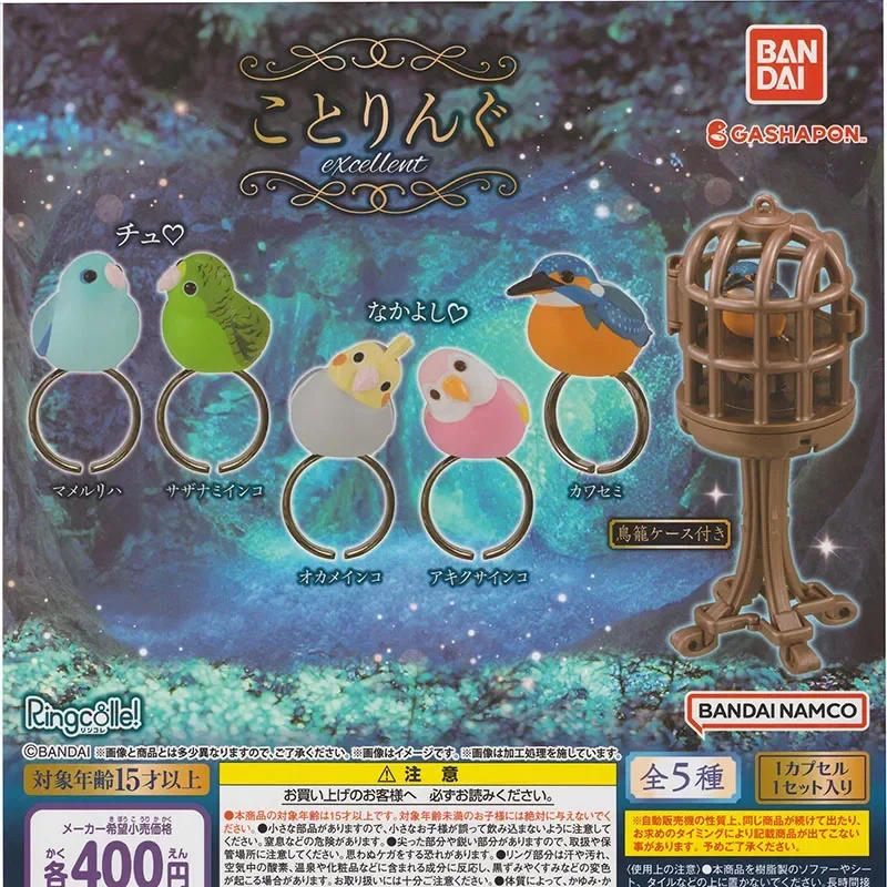 Japanese Genuine Gacha Scale Model Bird In A Cage Ring Parrot Adjustable Ring Collection Ornament Action Figure Toy