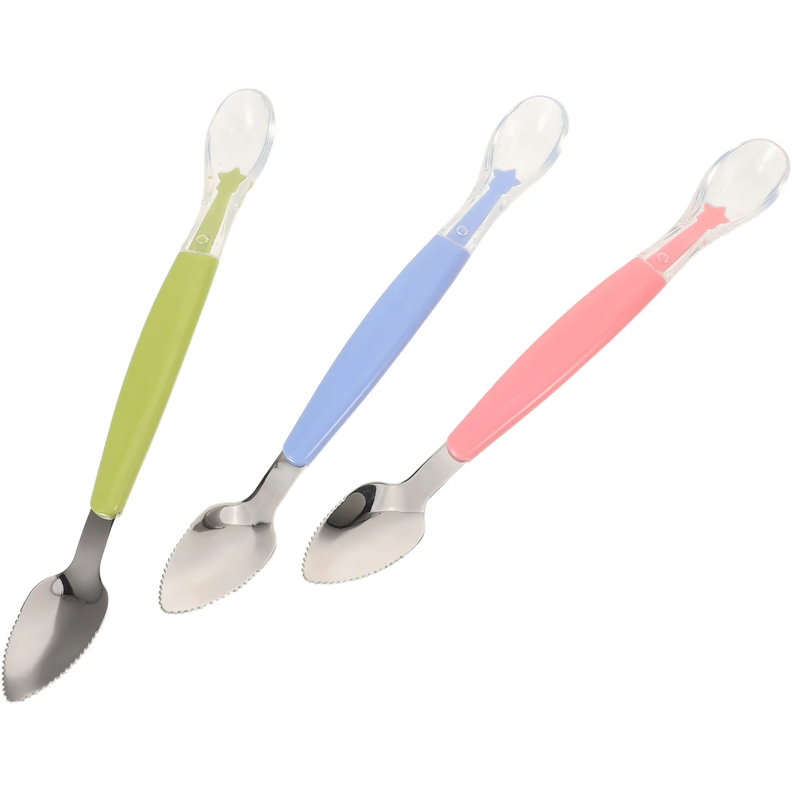 

3Pcs Baby Puree Spoons Dual Sided Stainless Steel and Silicone Feeding Spoon for Fruit Vegetable Mash Weaning Tool