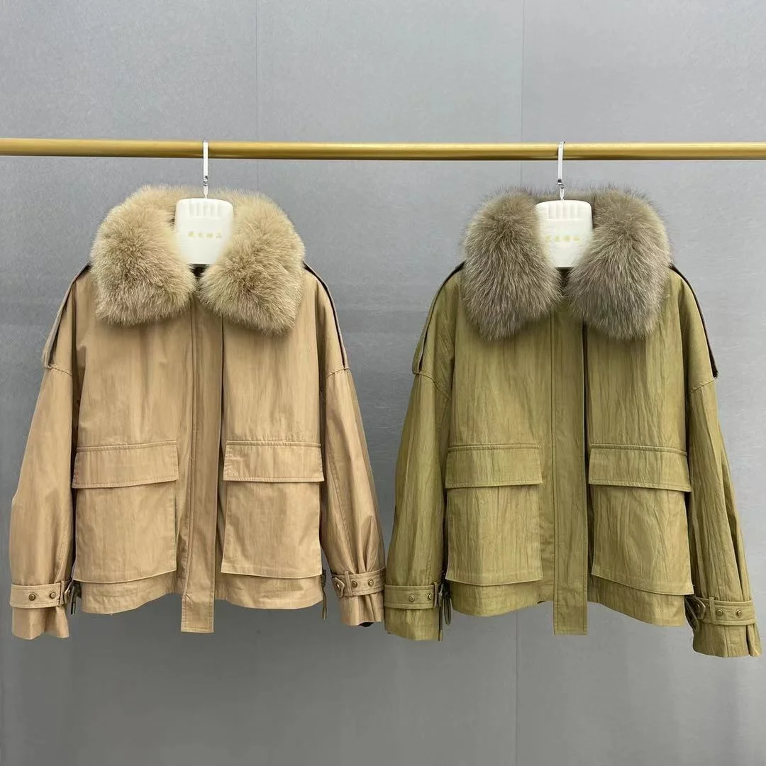 Fox Herbst und Winter Echtpelz Mantel Frauen 2023 Neue Damen Lose Mode Abnehmbare Kaninchen Pelz Liner Jacke Fuchs Platz kragen