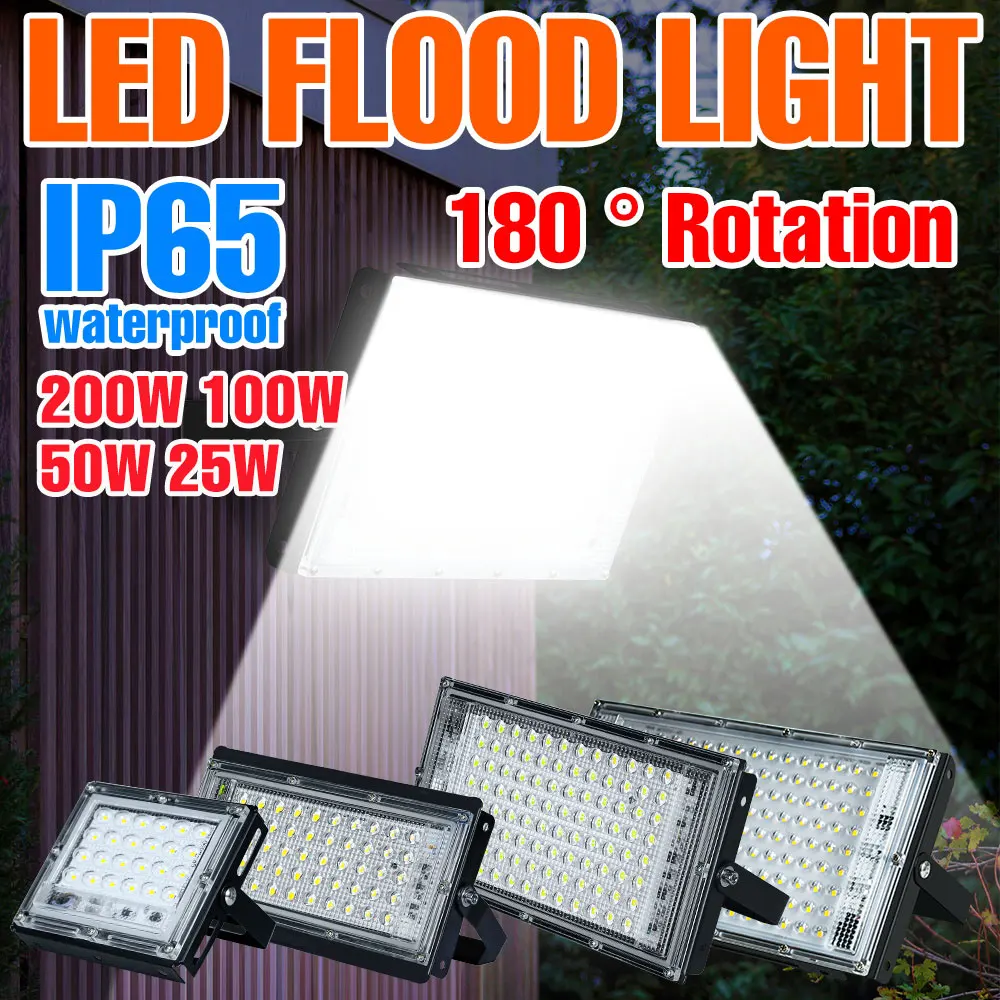 

200W Floodlight LED Spotlights Outdoors Reflector Exterior Street Lamp Waterproof For Garden 25W 50W 100W AC220-240V 3000K/6000K