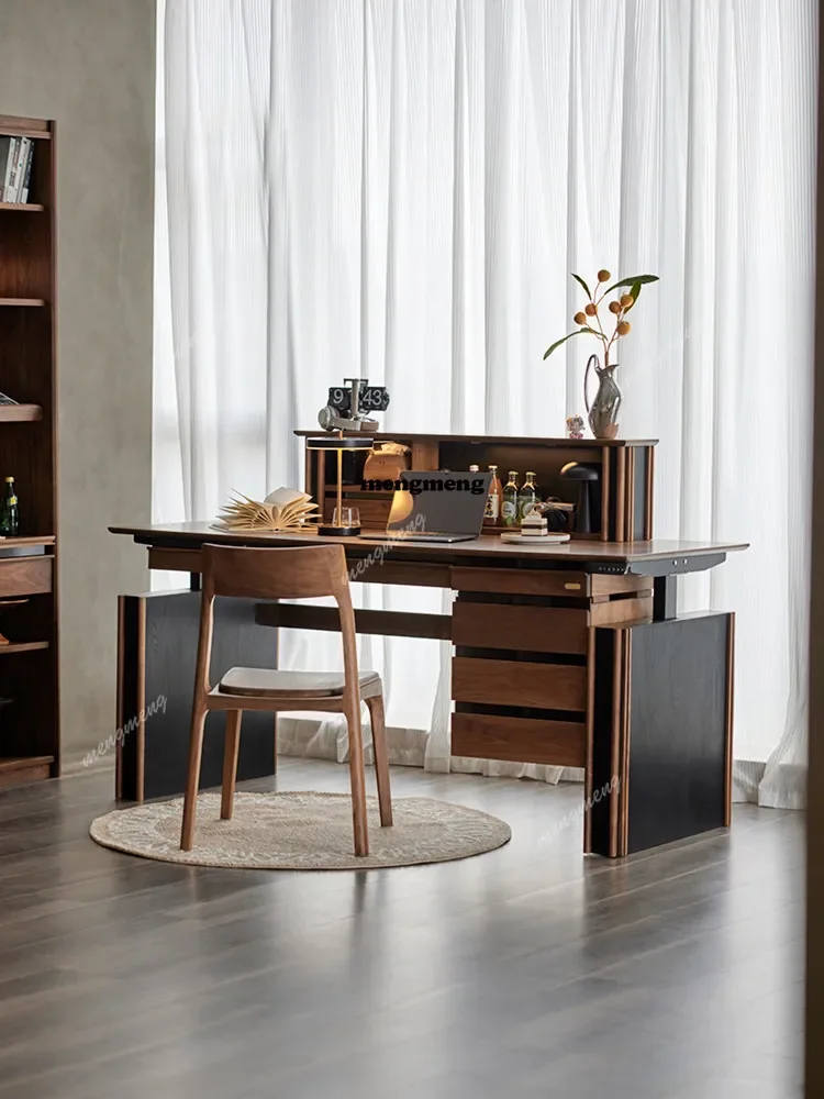 A5203 Solid wood electric lifting table Household black walnut workbench Computer table Intelligent lifting learning desk