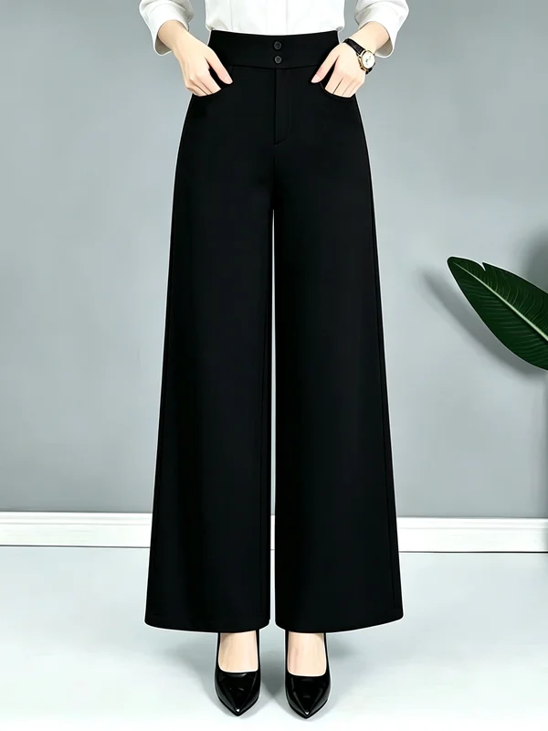 Casual Elastic Wide Leg Pants Women's Spring Autumn New Style Mom's Loose Straight Micro Flared Nine Point Pants High Waist P...